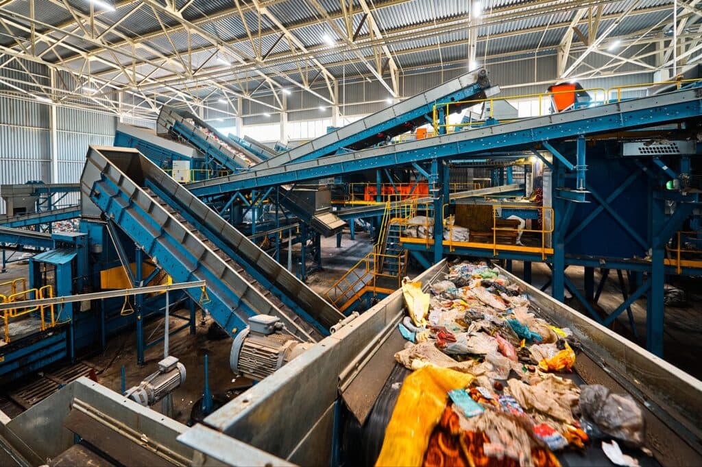 Waste and recycling sorting conveyor line