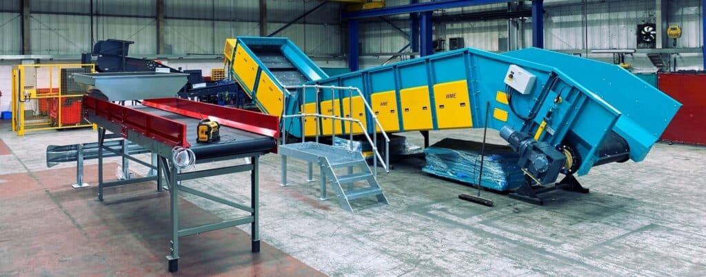 Steel conveyor system installed on a factory production line
