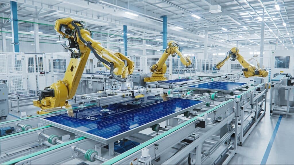 Six-axis robot arm working within an automated handling cell